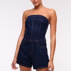 Abercrombie & Fitch Denim Romper Women's M/Tall Strapless Dark Wash Y2K‎ Hippie